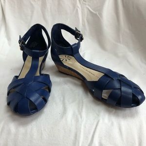 Isaac Mizrahi Blue Leather Ankle Strap Sandals